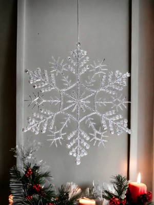 Parlak Simli Kar Tanesi Süsü, 35 Cm, Yılbaşı Dekorasyonu Için Ideal.