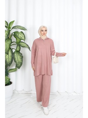 Nisum Yakası Fermuarlı Pantalonlu Triko Takım