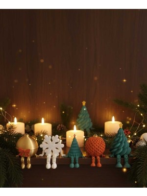 Renkli Yılbaşı Oturan Dekoratif Süsler Seti, Oynar Ayaklı, 5'li