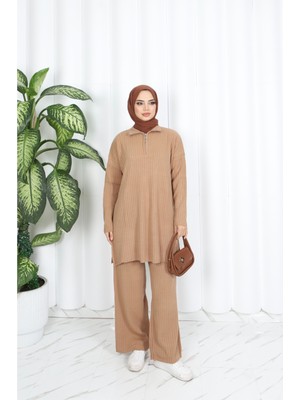 Nisum Yakası Fermuarlı Pantalonlu Triko Takım
