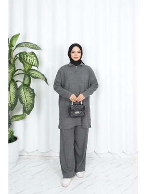 Nisum Yakası Fermuarlı Pantalonlu Triko Takım