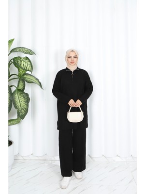 Nisum Yakası Fermuarlı Pantalonlu Triko Takım