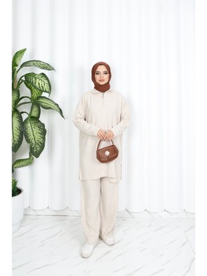 Nisum Yakası Fermuarlı Pantalonlu Triko Takım