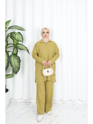 Nisum Yakası Fermuarlı Pantalonlu Triko Takım