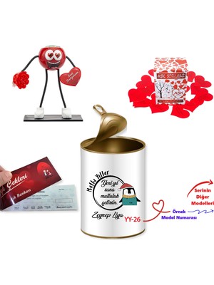 E-Hediyeci Sevgiliye Kişiye Özel Yılbaşı Aşk Konservesi  Romantik Sürpriz Mini Hediye Seti