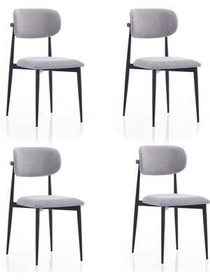 EVDEMO Polo Metal 4'lü Mutfak Yemek Masası Sandalyesi Gri