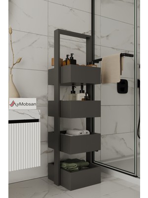 Aymobsan Multi Çok Amaçlı Banyo Rafı, Mutfak Rafı, Sepetli Çok Amaçlı Raf, 4 Raflı 120 cm