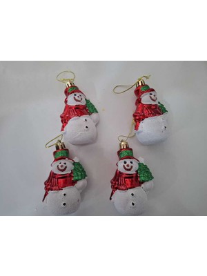 Beyaz Kardan Adam 4'lü Süs Seti, Yılbaşı Dekorasyonu, Sevimli ve Şık Tasarım