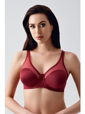 Cotonhause Kadın Toparlayıcı Balenli Bordo Sütyen – Tül Detaylı, Rahat Form C4T0N3253