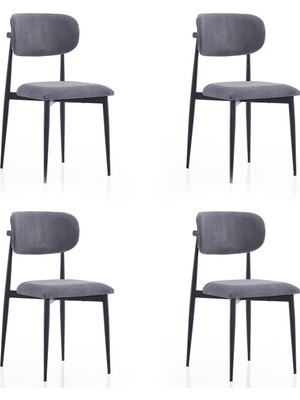 EVDEMO Polo Metal 4'lü Mutfak Yemek Masası Sandalyesi Antrasit