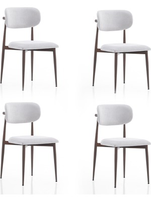 EVDEMO Polo Metal 4'lü Mutfak Yemek Masası Sandalyesi Krem