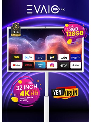 EVAİO Pro 4K 32" Android Smart Taşınabilir LED TV