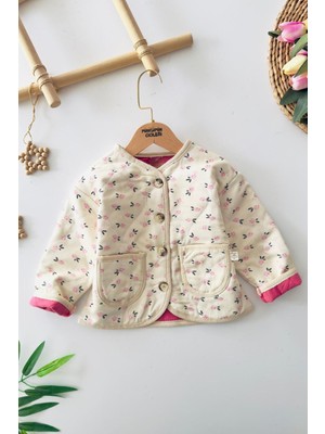 Miniğimin Cicileri Çiçek Desenli Kız Çocuk Pamuklu Kapitone hırka - Krem