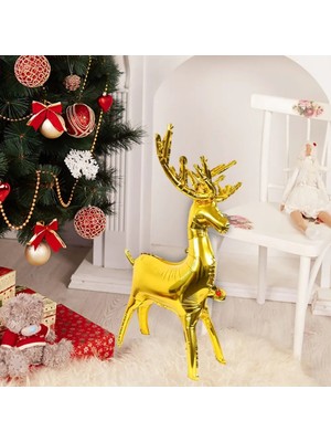 Parlak Altın Geyik Yılbaşı Balonu, Renkli ve Eğlenceli Dekorasyon Parçası