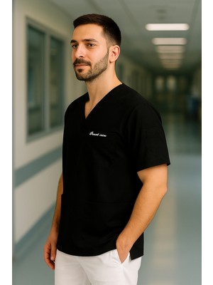 Mirach Mırach Med Kişiye Özel Isimli Erkek Tek Üst 4 Cepli Scrubs Forma