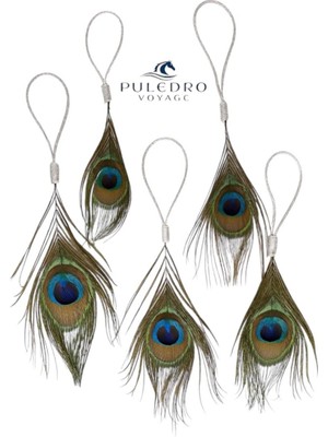 5'li Gerçek Tavus Kuşu Tüyü Yılbaşı Ağacı Süsü Doğal Dekoratif Set