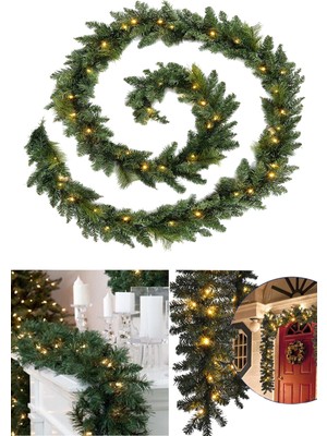 270CM Işıklı Yeşil Garland Büyük Boy Yılbaşı Ağacı Dalı Dekor Ledli Günışığı