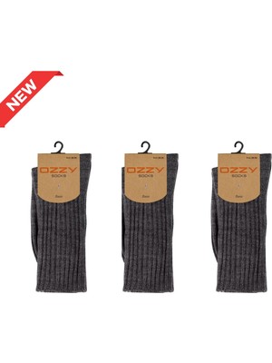 Ozzy Socks 3’lü Kışlık Kadın Yünlü Uyku Çorabı Soft Touch Siyah Renk Isı Tutucu Çorap