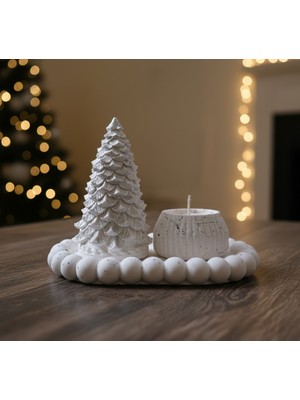 Baylin 3D Özel Tasarım Tealight Mumluk ve  Simli Çam Ağacı Seti , Şık Masa Dekorasyonu