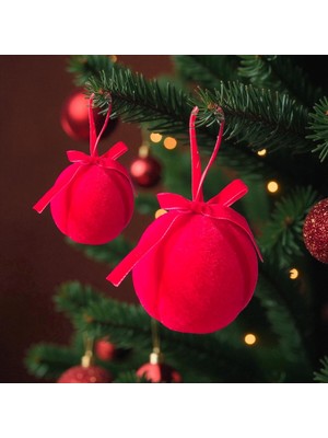 Kırmızı Kadife Yılbaşı Topu Seti 3’lü 8cm, Şık ve Parlak Dekorasyon Ürünü