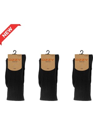 Ozzy Socks 3’lü Kışlık Kadın Yünlü Uyku Çorabı Soft Touch Siyah Renk Isı Tutucu Çorap