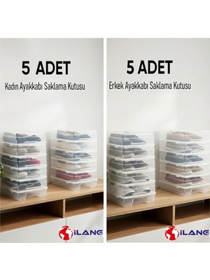 Dripon 10'lu Set 5 Erkek-5 Kadın Şeffaf Ayakkabı Saklama Kutusu-Hava Kanallı-Organizer