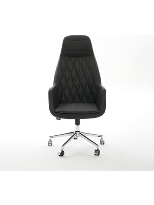 Krom Metal Lüx Yıldız Ayaklı | Ergonomik Deri Döşeme Spring Makam Koltuğu (Ayarlanabilir)