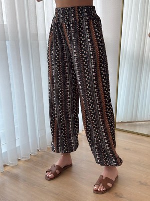 Etiler Collection Kadın Yüksek Bel Etnik Desenli Geniş Dökümlü Bürümcük Pantolon