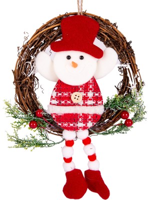 Kardan Adam Figürlü Yılbaşı Süsü Çelenk, Kırmızı, 15X15 Cm, Renkli Dekorasyon