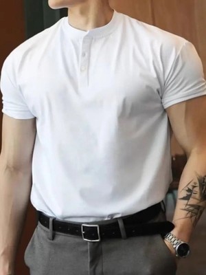 Etiler Collection Erkek Kısa Kollu Hakim Yaka Önü Düğmeli Viskon Tişört