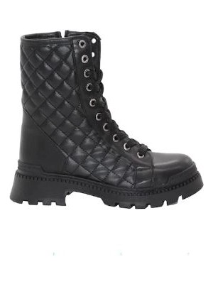 Mergenshoes 3085 Siyah Fermuarlı Bağcıklı Kadın Bot