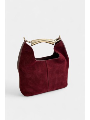 %100 Hakiki Süet Deri Fermuar Kapama ve Uzun Askı Detaylı Kadın El ve Omuz Çantası