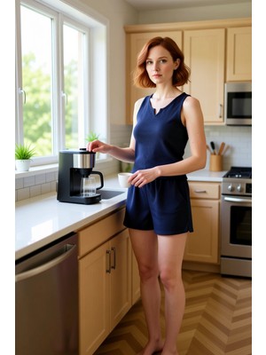 FRM Kadın V Yaka Kolsuz Waffle Ev Giyim Takımı Melanj Fonksiyonel Dayanıklı Kaliteli Konforlu Şık