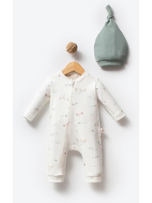 By Bubbles Unisex Jungle Desen %100 Organik Pamuk Bebek Fermuarlı Patikli Tulum 6 - 9 Ay