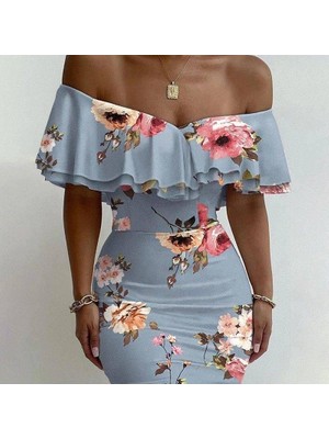 Etiler Collection Kadın Madonna Yaka Çiçek Baskılı Volan Detay Kalem Elbise