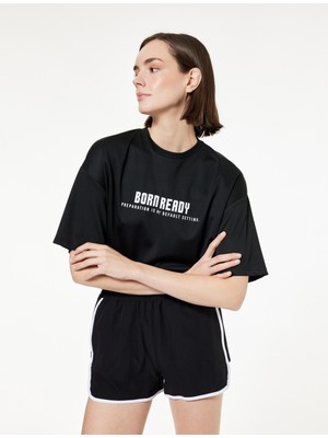 Koton Kısa Kollu Bisiklet Yaka Baskılı Oversize Spor Tişört