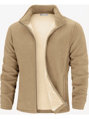 Ghassy Co. Erkek Ultra Isı Peluş Astarlı Cepli Tam Fermuarlı Polar Ceket