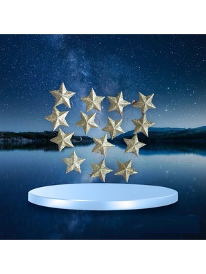 14 Adet Gold Yıldız Süs, Noel ve Yılbaşı Ağacı Dekor, 7 cm
