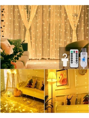 Yılbaşı Partisi Işık Perdesi, Gün Işığı Renkli Led, 3x3 Metre, Sarı Işık Atmosferi
