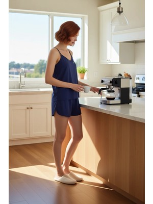 FRM Kadın Viskon Ip Askılı Pijama ve Şort Takımı Fonksiyonel Dayanıklı Kaliteli Konforlu Rahat