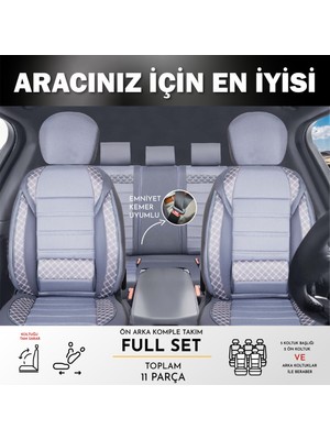 ALLDAYSM Hyundai Kona Uyumlu Lüx Bel Destekli Yarı Deri Oto Koltuk Kılıfı Mars Series Füme Renk Aldys