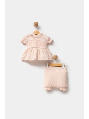 By Bubbles %100 Organik Pamuk Kumaş Dantel Yaka Kız Bebek Şortlu 2'li Takım