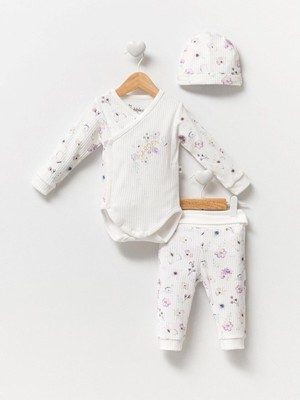 By Bubbles Organik Kumaş Şapkalı Kruvaze Çiçek Desenli 2'li Bebek Takım
