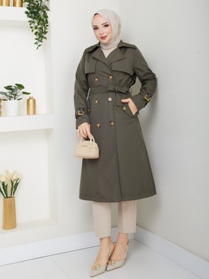 Zenya Moda Kadın Haki Arkası Düğmeli Trençkot