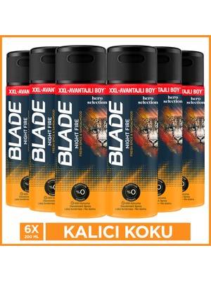 Blade Night Fire Erkek Alüminyumsuz Deodorant 6x200 Ml Hızlı Kurur, Leke Bırakmaz