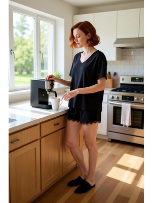 FRM Kadın V Yaka Örme Pijama Şort Takımı Fonksiyonel Dayanıklı Kaliteli Konforlu Estetik Rahat