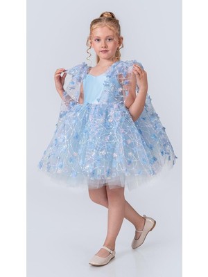 Mnk Baby & Kids Çiçek Brode Desen Imeros Kız Abiye Mini Trend Parti Elbisesi