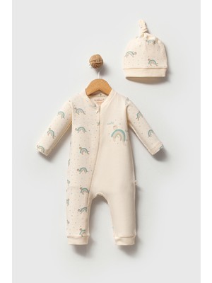 By Bubbles Cute Turtle %100 Organik Pamuk Waffle Kumaş Bebek Fermuarlı Tulum