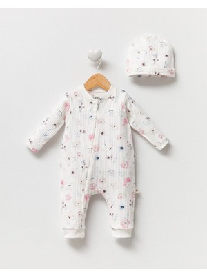 By Bubbles Organik Kumaş Çiçek Desenli Fermuarlı Tulum Kız Bebek