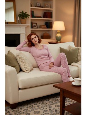 PayBuy Kadın Çizgili Fitilli Pijama Takımı Dantel Detaylı Fonksiyonel Dayanıklı Kaliteli Konforlu